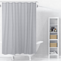 RAY STAR 70''X72'' PEVA Shower Curtain Liner 12 Hooks Heavy Duty Odorless Eco-Friendly Grey Checkered Design