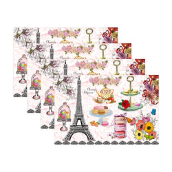 RAY STAR Set of 4 Placemat Elegant Eiffel Tower & Cupcake Design Pink