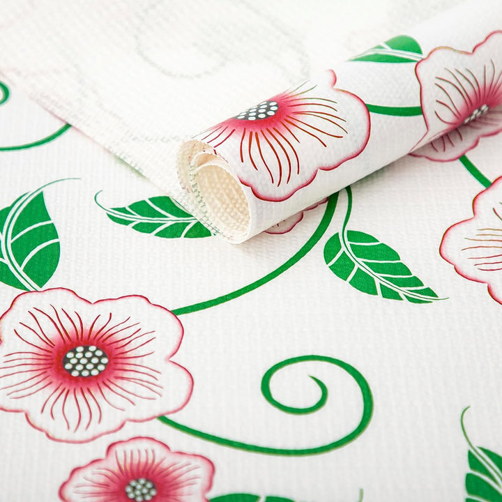RAY STAR PVC Shelf Liner for Kitchen Cabinets, PVC Drawer Liner for Dresser Non-Slip Bathroom, Non-Adhesive Cabinet Liner Washable (Red Floral)