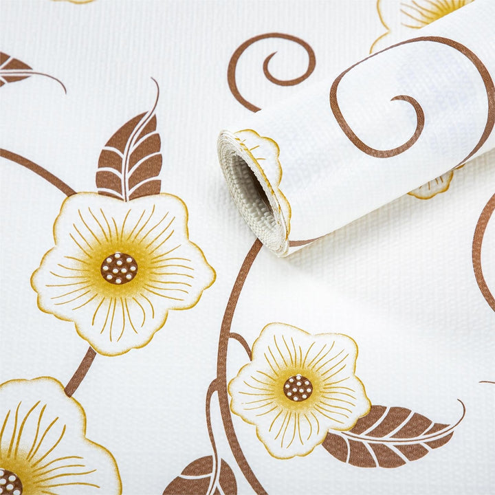 RAY STAR PVC Shelf Liner for Kitchen Cabinets, PVC Drawer Liner for Dresser Non-Slip Bathroom, Non-Adhesive Cabinet Liner Washable (Light Yellow Floral)