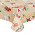 Christmas Tablecloth Santa Claus Vinyl Surface with Flannel Backing Oilcloth Waterproof holiday (Beige type)
