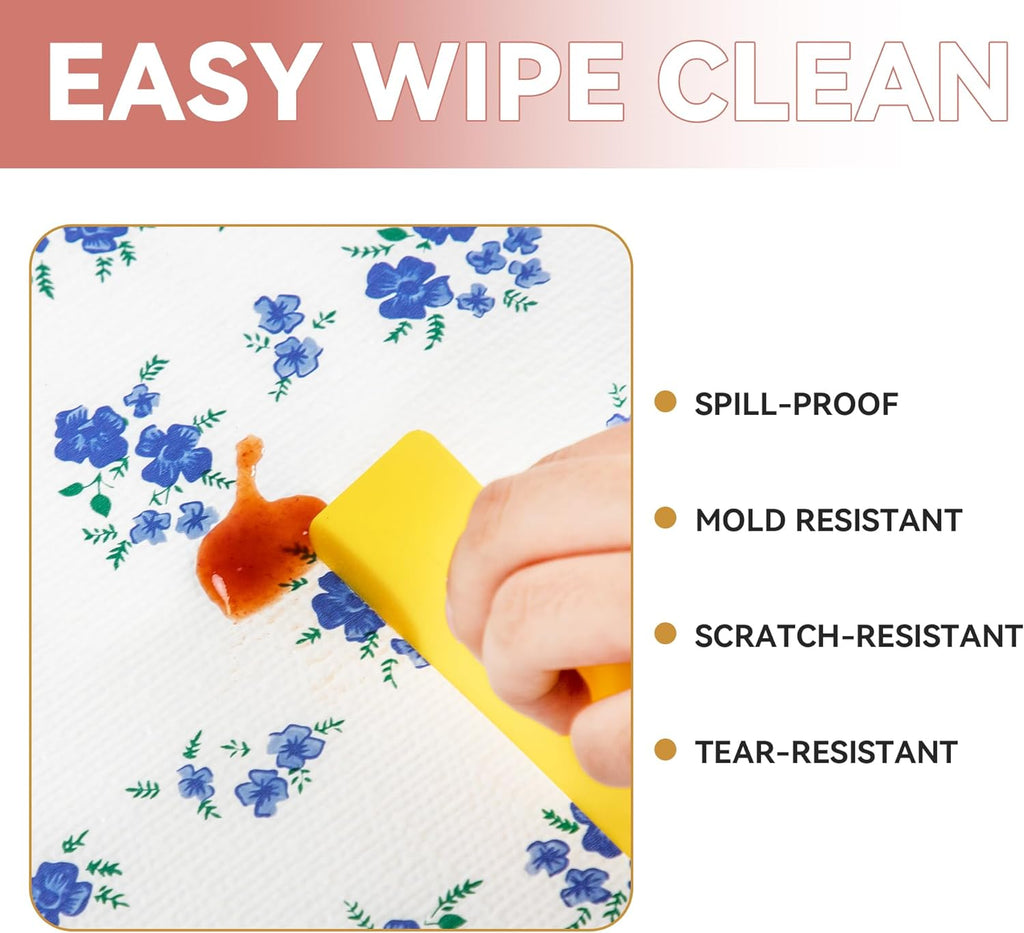 RAY STAR PVC Blue Flora Design Grip Shelf Liner Non Adhesive, Strong Grip Bottom, Easy Clean Kitchen Drawer, Cabinet, Cupboard Dresser Protector Cover, Non Slip