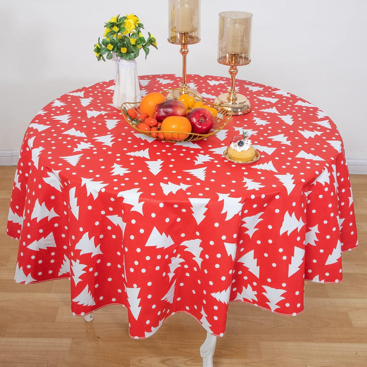RAY STAR Christmas White Red Christmas Tree Tablecloth With Flannel Backing Round and Rectangle