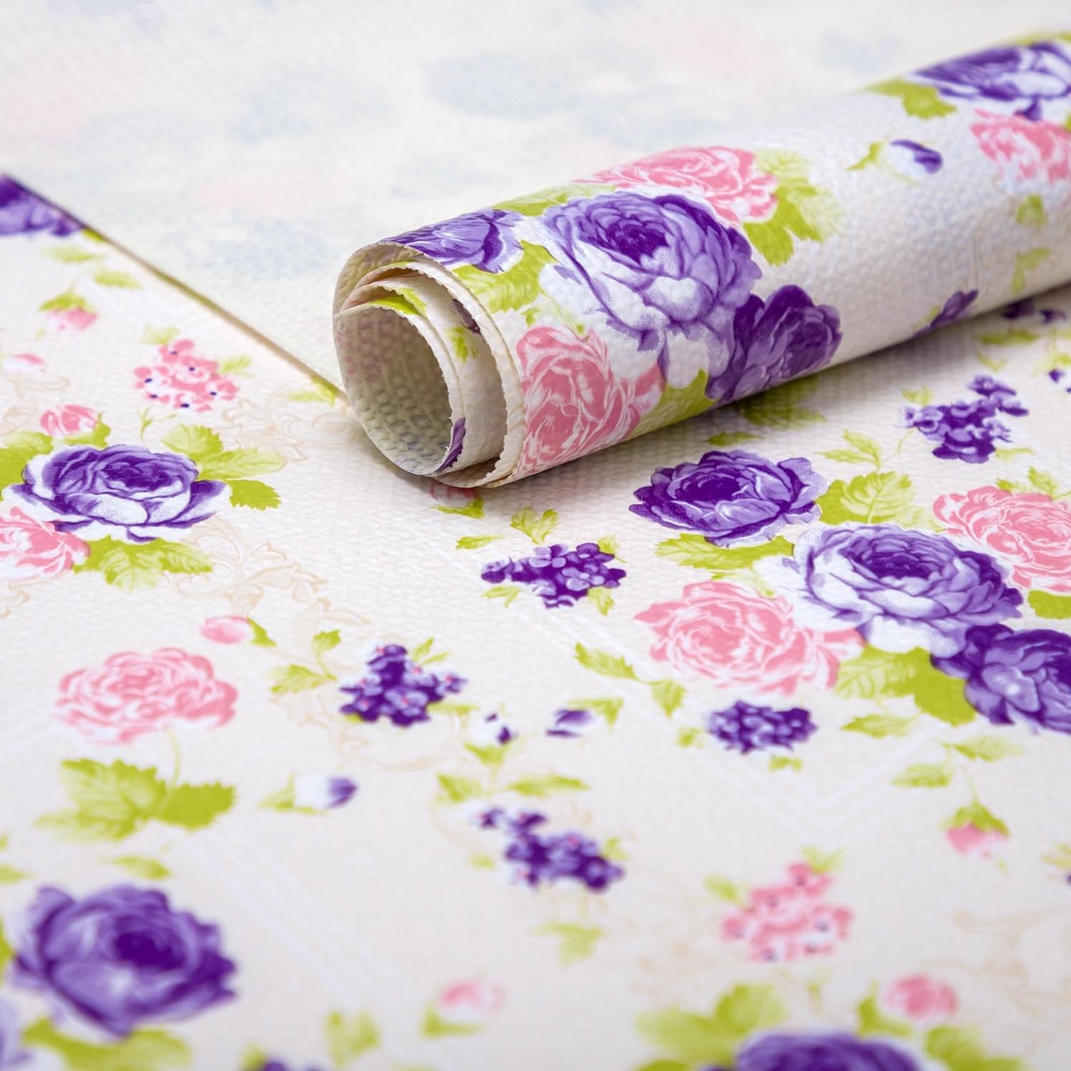 RAY STAR PVC Purple Rose Design Grip Shelf Liner Non Adhesive, Strong Grip Bottom, Easy Clean Kitchen Drawer, Cabinet, Cupboard Dresser Protector Cover, Non Slip Mat