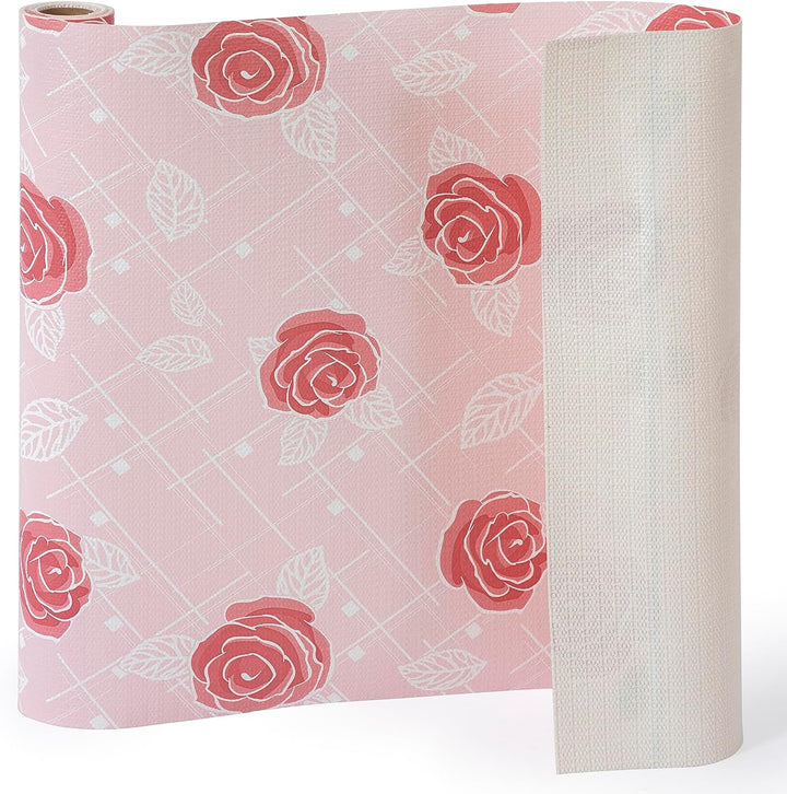 RAY STAR Shelf Liner for Kitchen Cabinets, PVC Drawer Liner for Dresser Non-Slip Bathroom, Non-Adhesive Cabinet Liner Washable (Red Rose)