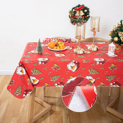 RAY STAR Christmas Santa and Snowman Red Tablecloth With Flannel Backing Round and Rectangle