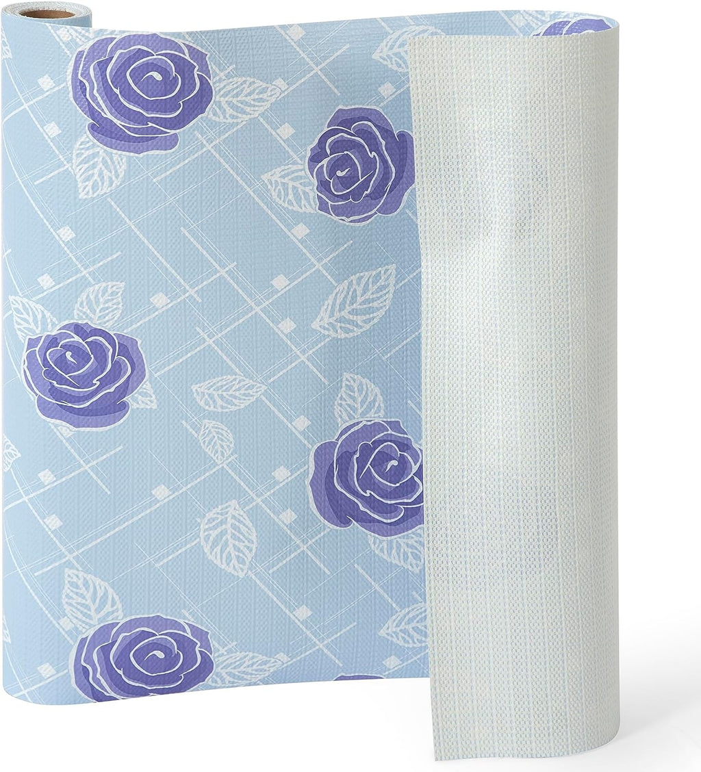 RAY STAR Shelf Liner for Kitchen Cabinets, Drawer Liner for Dresser Non-Slip Bathroom, Non-Adhesive Cabinet Liner Washable (Blue Rose)