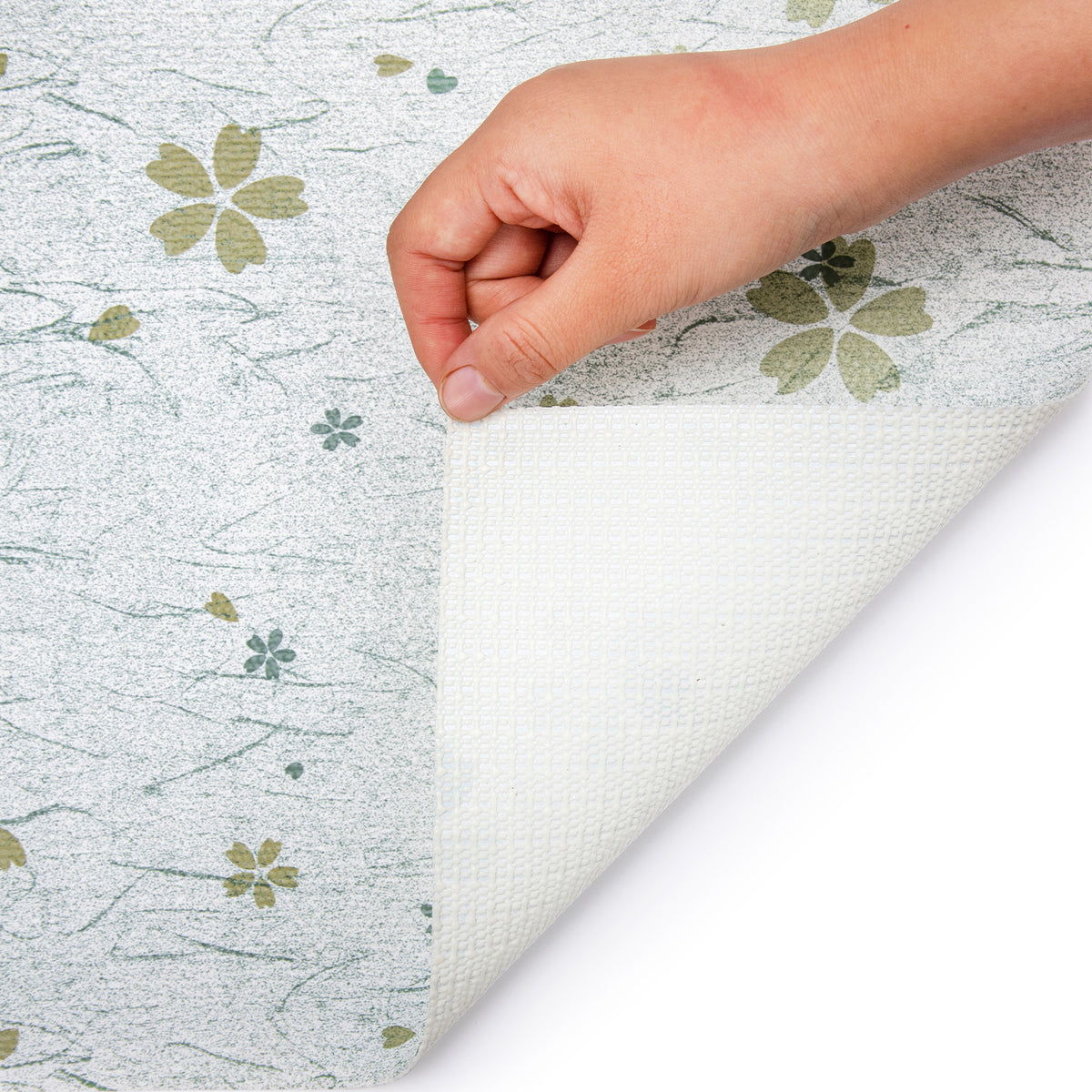RAY STAR Grip Shelf Liner Non Adhesive, Easy Clean Kitchen Drawer, Cabinet, Cupboard Dresser Protector Cover（Green flower pattern)