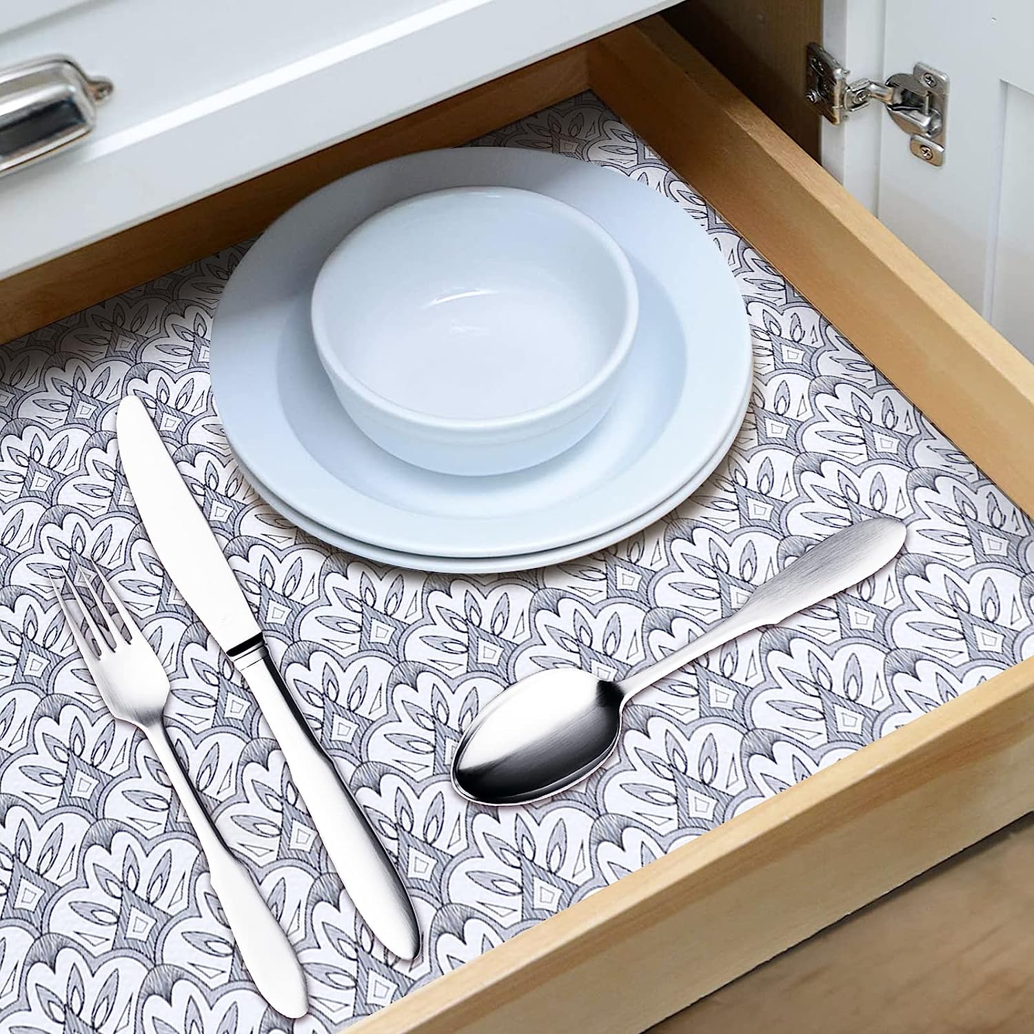 RAY STAR Grey Flora Grip Shelf Liner Non Adhesive, Strong Grip Bottom, Easy Clean Kitchen Drawer, Cabinet, Cupboard Dresser Protector Cover, Non Slip Mat