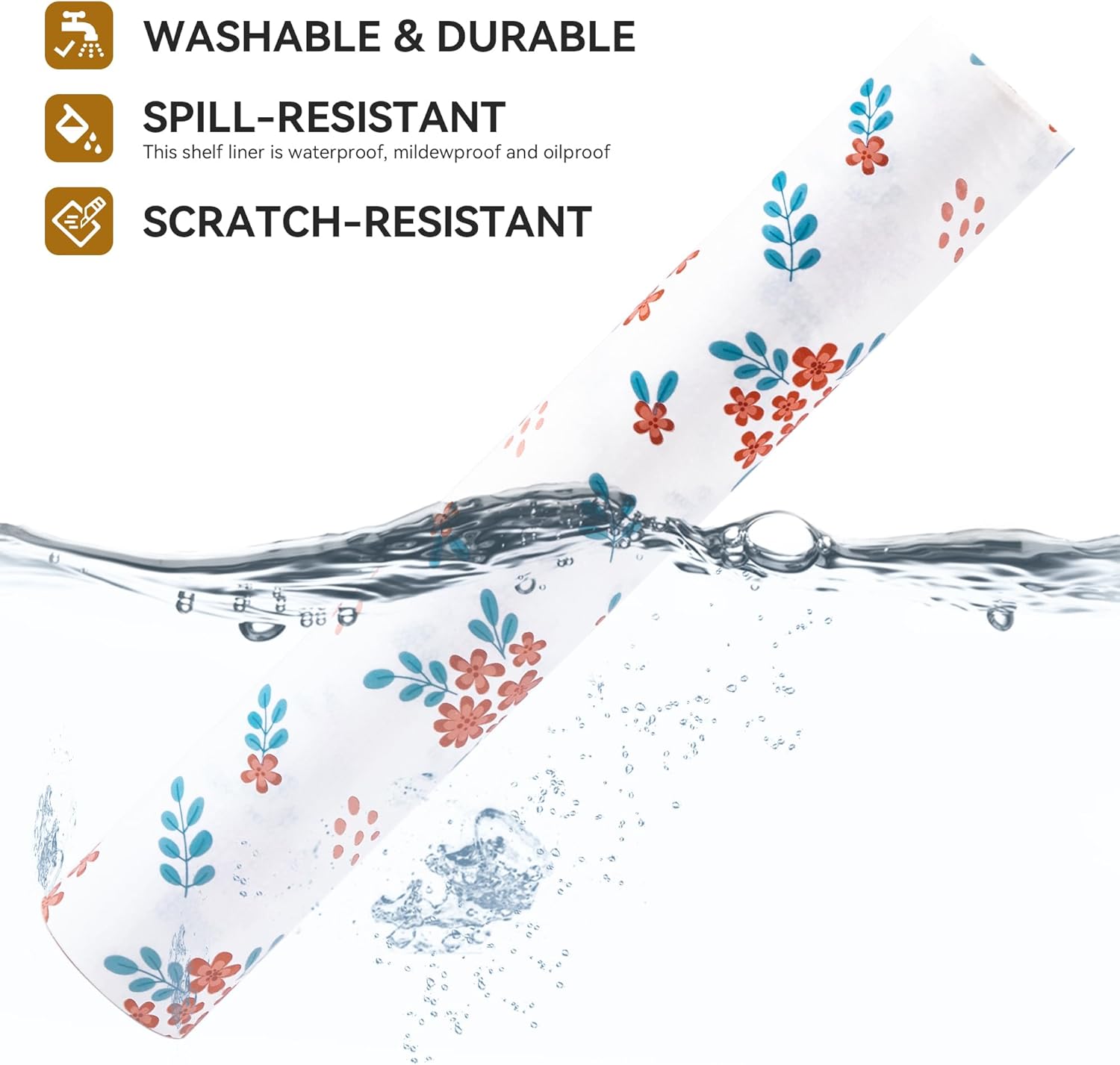 RAY STAR Red Hyacinthus Blue Leaves Design Grip Shelf Liner Non Adhesive, Strong Grip Bottom, Easy Clean Kitchen Drawer, Cabinet, Cupboard Dresser Protector Cover, Non Slip Mat