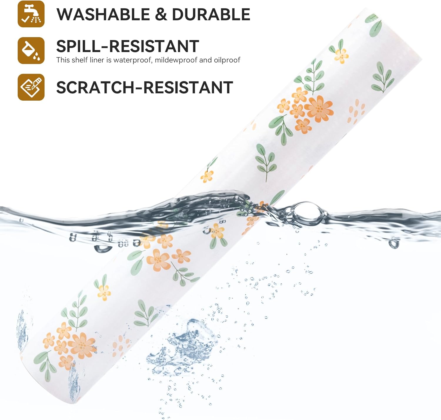 RAY STAR Yellow Hyacinthus Design Grip Shelf Liner Non Adhesive, Strong Grip Bottom, Easy Clean Kitchen Drawer, Cabinet, Cupboard Dresser Protector Cover, Non Slip Mat