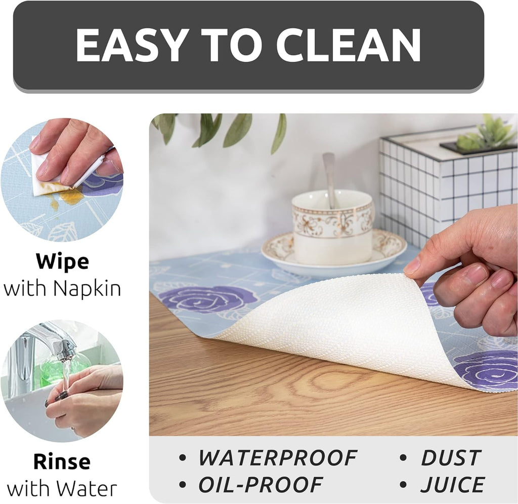 RAY STAR Shelf Liner for Kitchen Cabinets, Drawer Liner for Dresser Non-Slip Bathroom, Non-Adhesive Cabinet Liner Washable (Blue Rose)