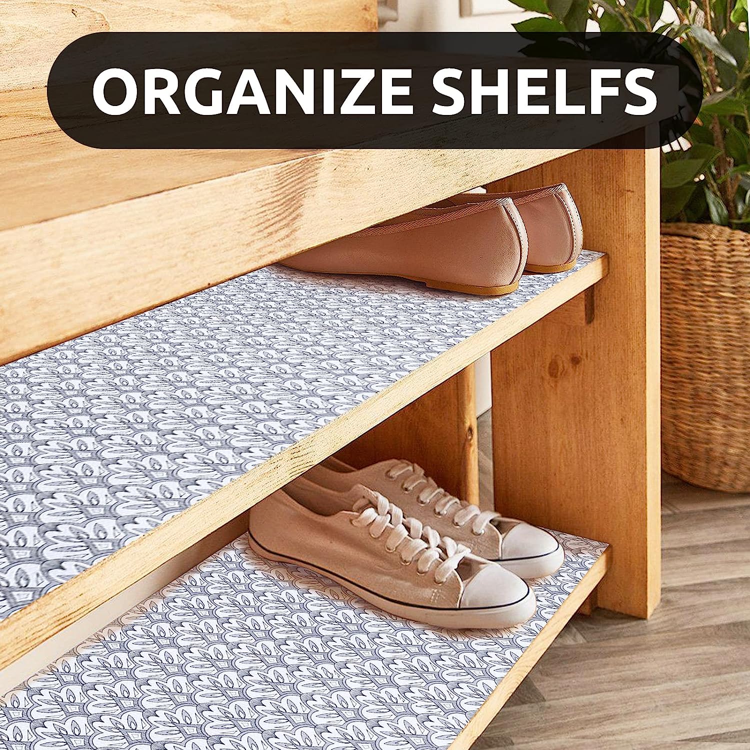 RAY STAR Grey Flora Grip Shelf Liner Non Adhesive, Strong Grip Bottom, Easy Clean Kitchen Drawer, Cabinet, Cupboard Dresser Protector Cover, Non Slip Mat