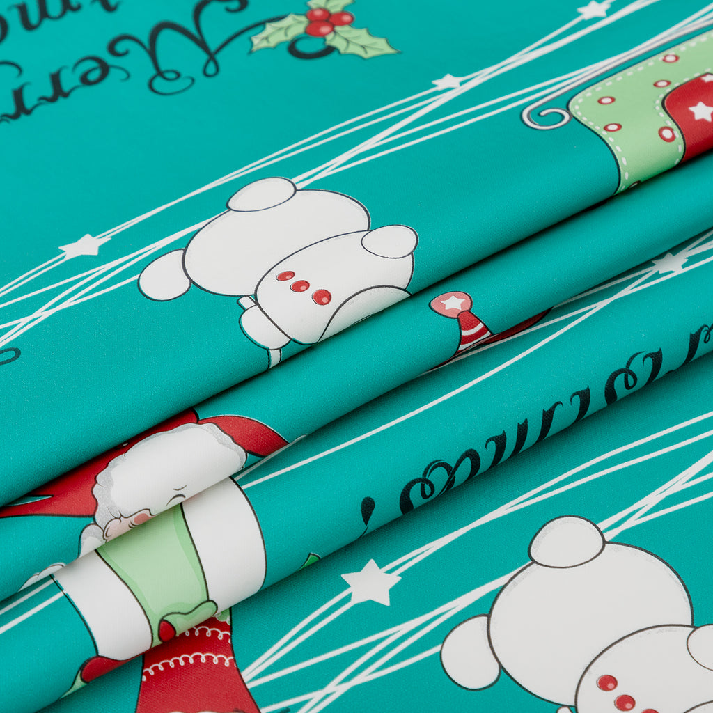 Christmas Tablecloth Santa Claus Gifts Vinyl Surface with Flannel Backing Oilcloth Waterproof holiday (Green type)