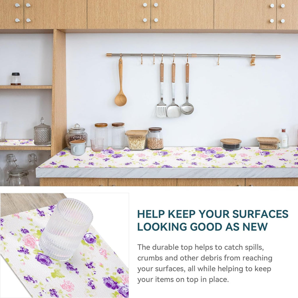 RAY STAR PVC Purple Rose Design Grip Shelf Liner Non Adhesive, Strong Grip Bottom, Easy Clean Kitchen Drawer, Cabinet, Cupboard Dresser Protector Cover, Non Slip Mat