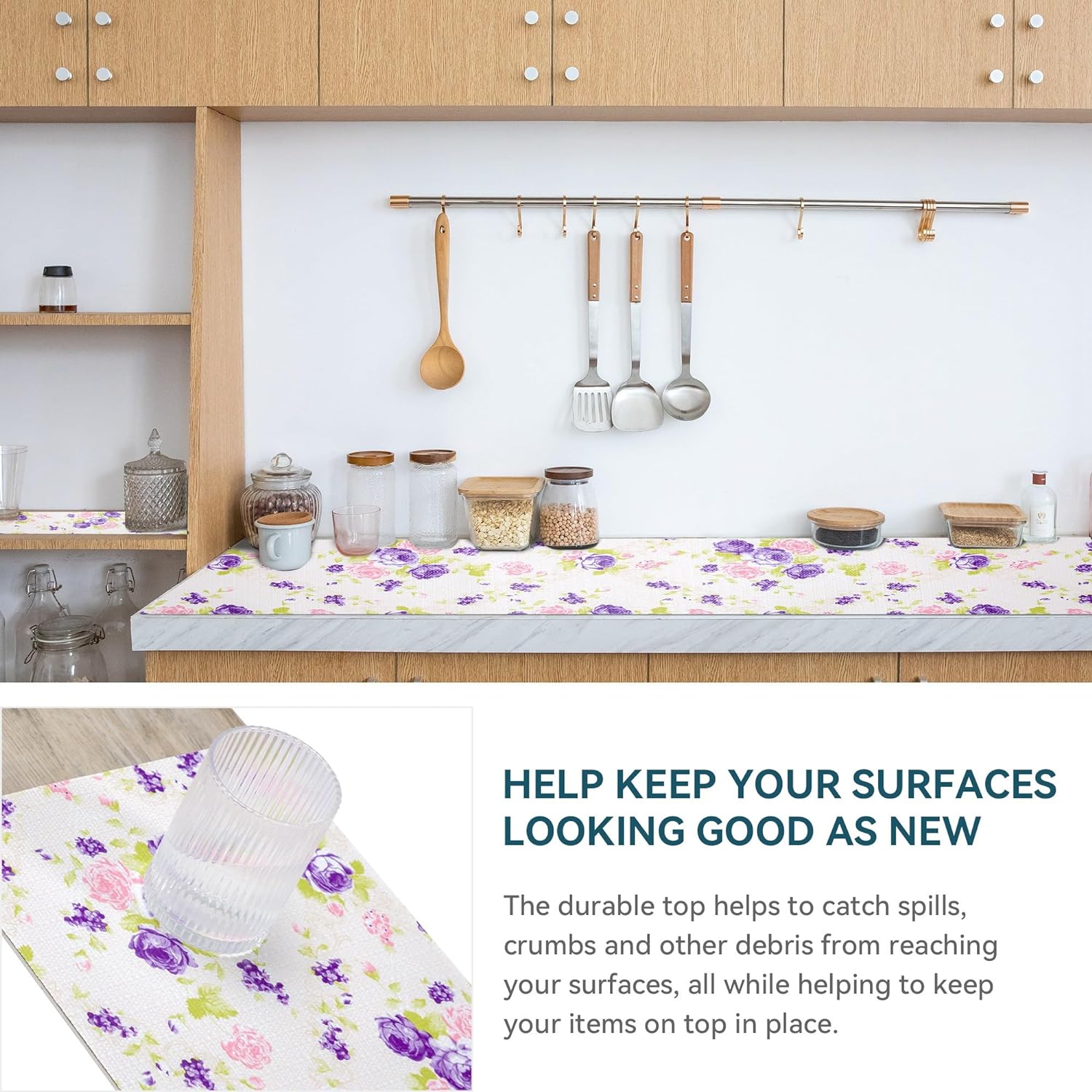 RAY STAR PVC Purple Rose Design Grip Shelf Liner Non Adhesive, Strong Grip Bottom, Easy Clean Kitchen Drawer, Cabinet, Cupboard Dresser Protector Cover, Non Slip Mat