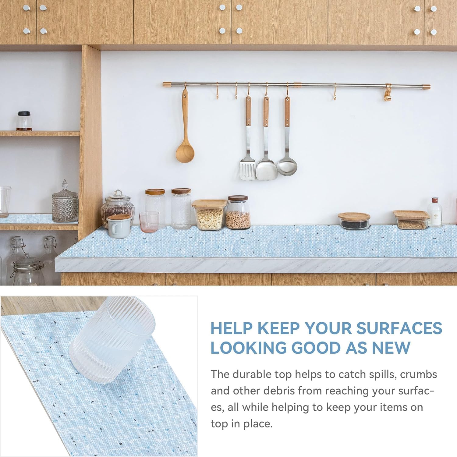 RAY STAR Blue Design Grip Shelf Liner Non Adhesive, Strong Grip Bottom, Easy Clean Kitchen Drawer, Cabinet, Cupboard Dresser Protector Cover, Non Slip