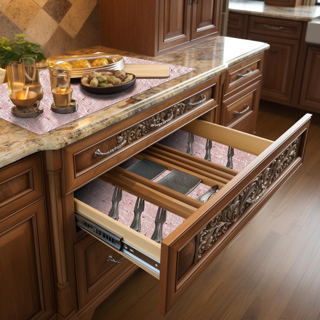 RAY STAR Red Design Grip Shelf Liner Non Adhesive, Strong Grip Bottom, Easy Clean Kitchen Drawer, Cabinet, Cupboard Dresser Protector Cover, Non Slip Mat