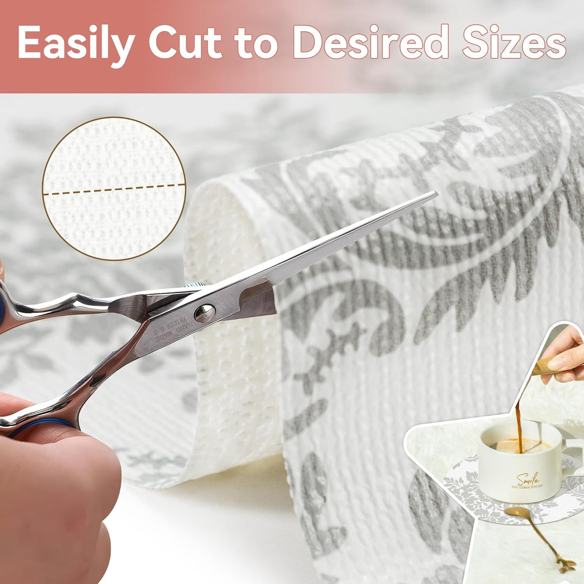 RAY STAR Boutique Silver gray Flora Design Grip Shelf Liner Non Adhesive, Strong Grip Bottom, Easy Clean Kitchen Drawer, Cabinet, Cupboard Dresser Protector Cover, Non Slip Mat