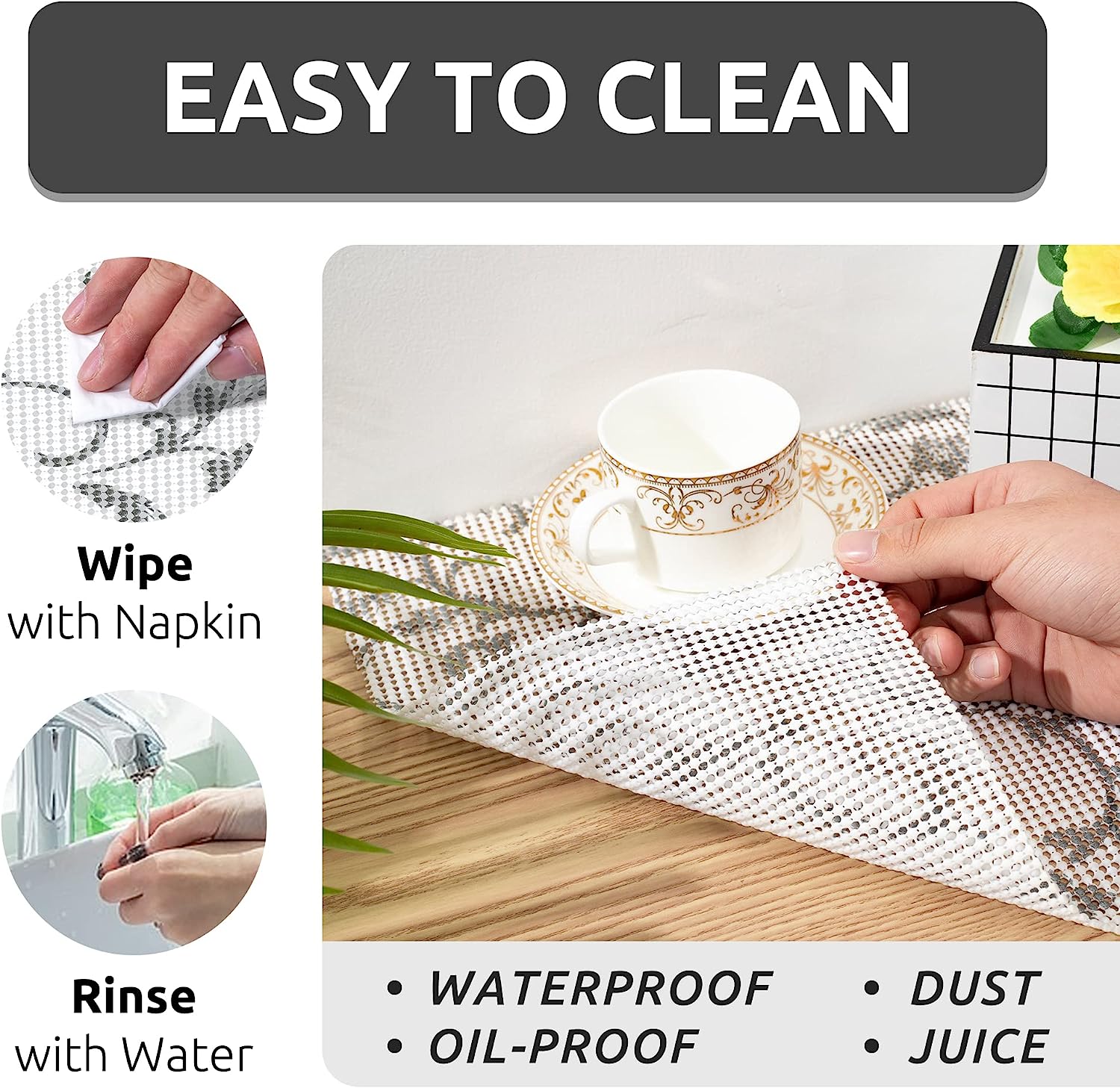 RAY STAR Flora Grip Drawer and Shelf Liner, Strong Grip, Non Adhesive Easiest Installment