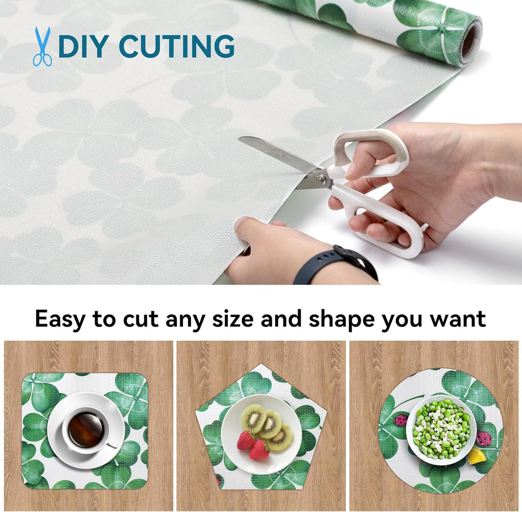 RAY STAR PVC Four Leaf Clover Design Grip Shelf Liner Non Adhesive, Strong Grip Bottom, Easy Clean Kitchen Drawer, Cabinet, Cupboard Dresser Protector Cover（Green ladybug）