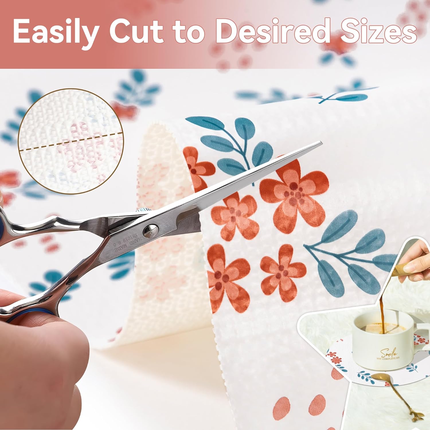 RAY STAR Red Hyacinthus Blue Leaves Design Grip Shelf Liner Non Adhesive, Strong Grip Bottom, Easy Clean Kitchen Drawer, Cabinet, Cupboard Dresser Protector Cover, Non Slip Mat