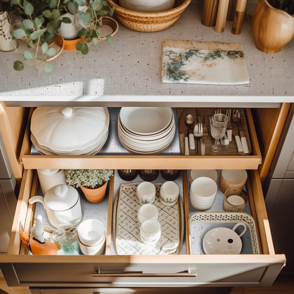 RAY STAR Gray Design Grip Shelf Liner Non Adhesive, Strong Grip Bottom, Easy Clean Kitchen Drawer, Cabinet, Cupboard Dresser Protector Cover, Non Slip