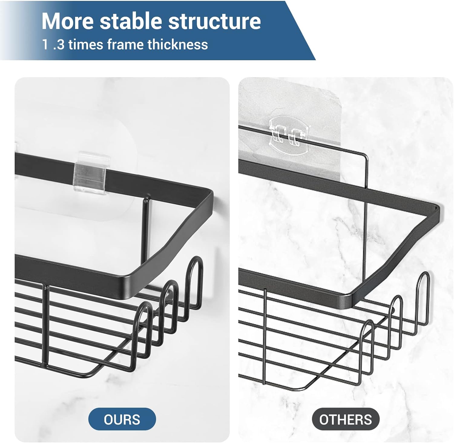 Corner Shower Caddy 3 Pack, 100% Stainless Steel Rustproof Bathroom Shower Organizer, Stable Shower Shelves With 11 Hooks, Adhesive Shower Rack, Shower Shelf (Matte Black)