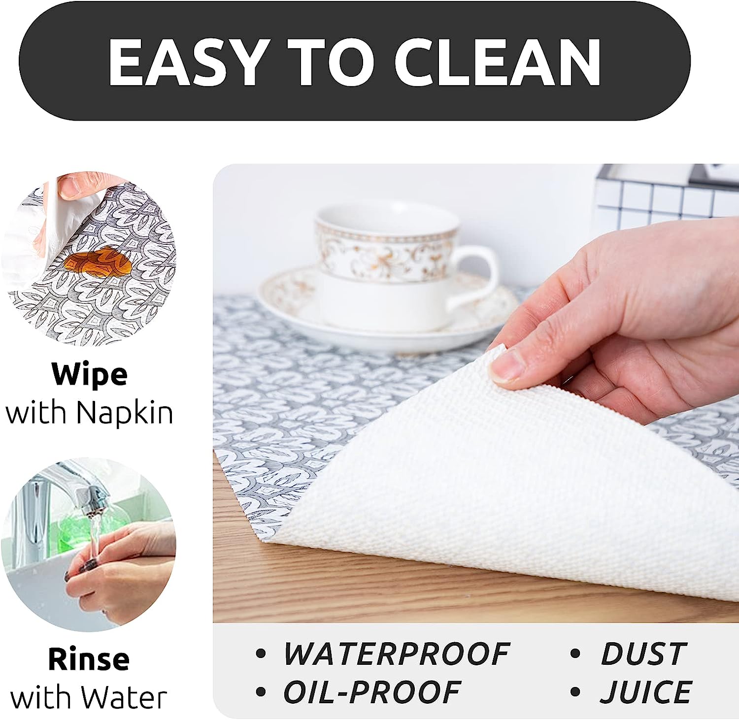 RAY STAR Grey Flora Grip Shelf Liner Non Adhesive, Strong Grip Bottom, Easy Clean Kitchen Drawer, Cabinet, Cupboard Dresser Protector Cover, Non Slip Mat