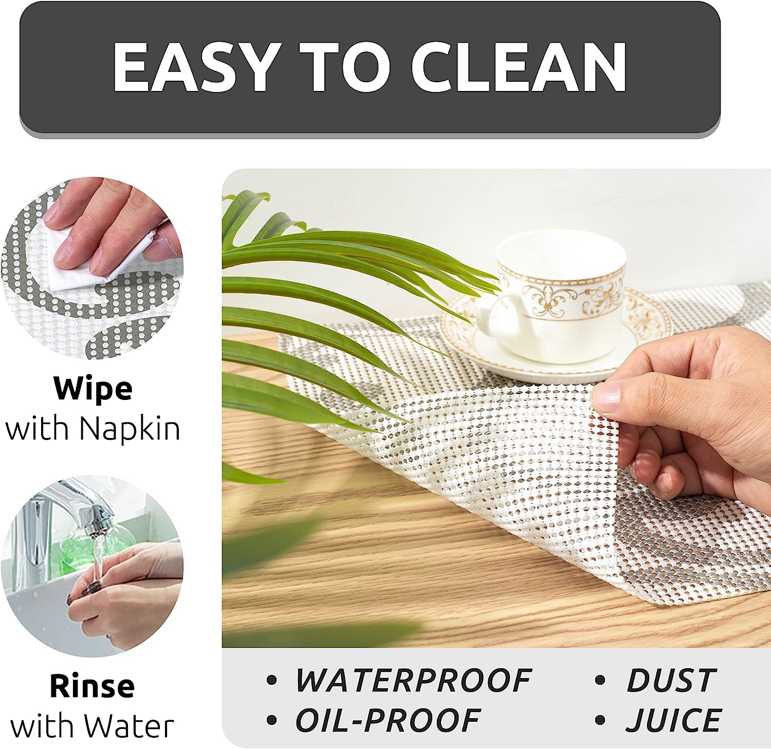 RAY STAR Rings Design Drawer and Shelf Liner, Strong Grip, Non Adhesive Easiest Install Mat for Kitchen Cabinets, Drawers, Cupboards and Bathroom Shelves
