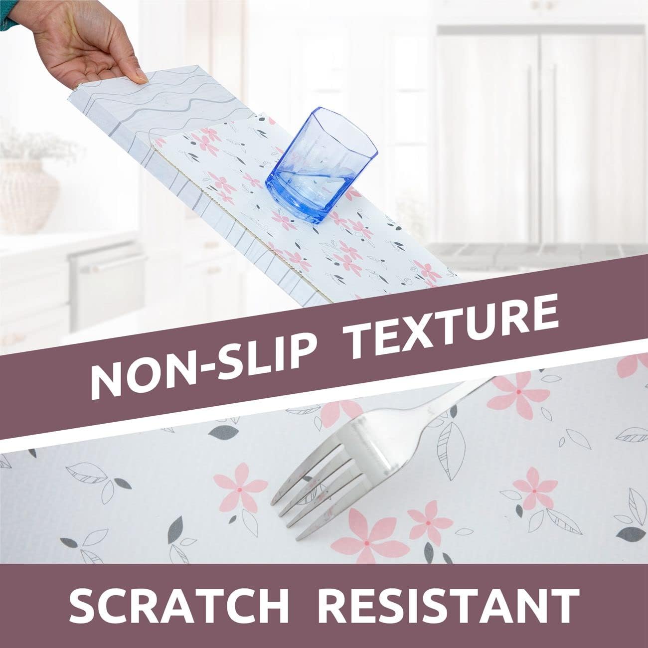 RAY STAR Shelf Liner for Kitchen Cabinets, Drawer Liner for Dresser Non-Slip Bathroom, Non-Adhesive Cabinet Liner Washable (Pink Lily)