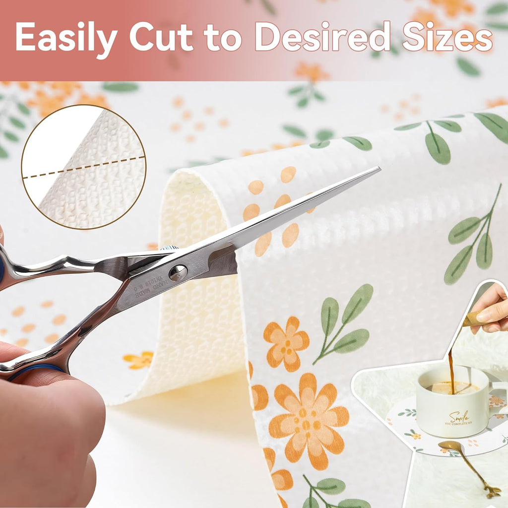 RAY STAR Yellow Hyacinthus Design Grip Shelf Liner Non Adhesive, Strong Grip Bottom, Easy Clean Kitchen Drawer, Cabinet, Cupboard Dresser Protector Cover, Non Slip Mat