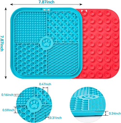 RAY STAR Dog Licking Mat with Powerful Anti-Slip Suction Cups, 2 Pieces Anxiety Relief Lick Pads for Dogs & Cat, Easy to Clean Lick Mat for Dogs (Blue & Red + Scraper)