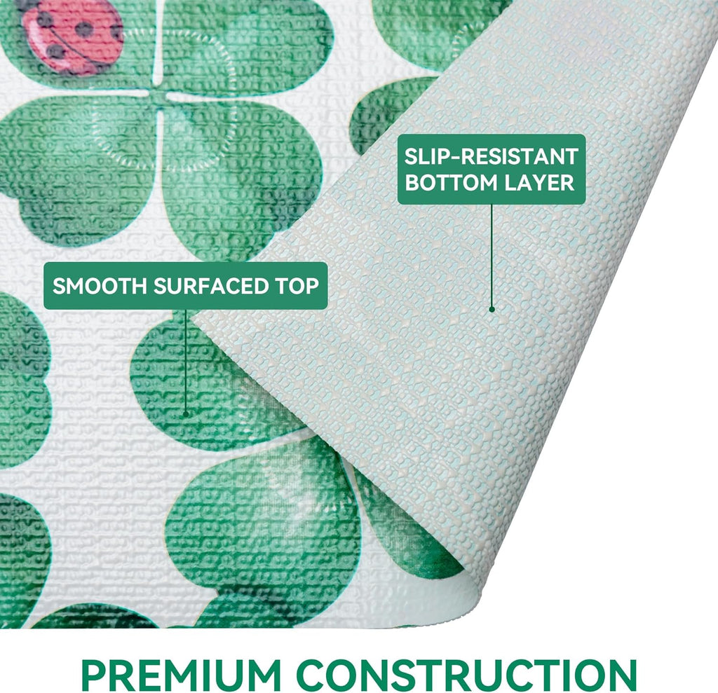 RAY STAR PVC Four Leaf Clover Design Grip Shelf Liner Non Adhesive, Strong Grip Bottom, Easy Clean Kitchen Drawer, Cabinet, Cupboard Dresser Protector Cover（Green ladybug）