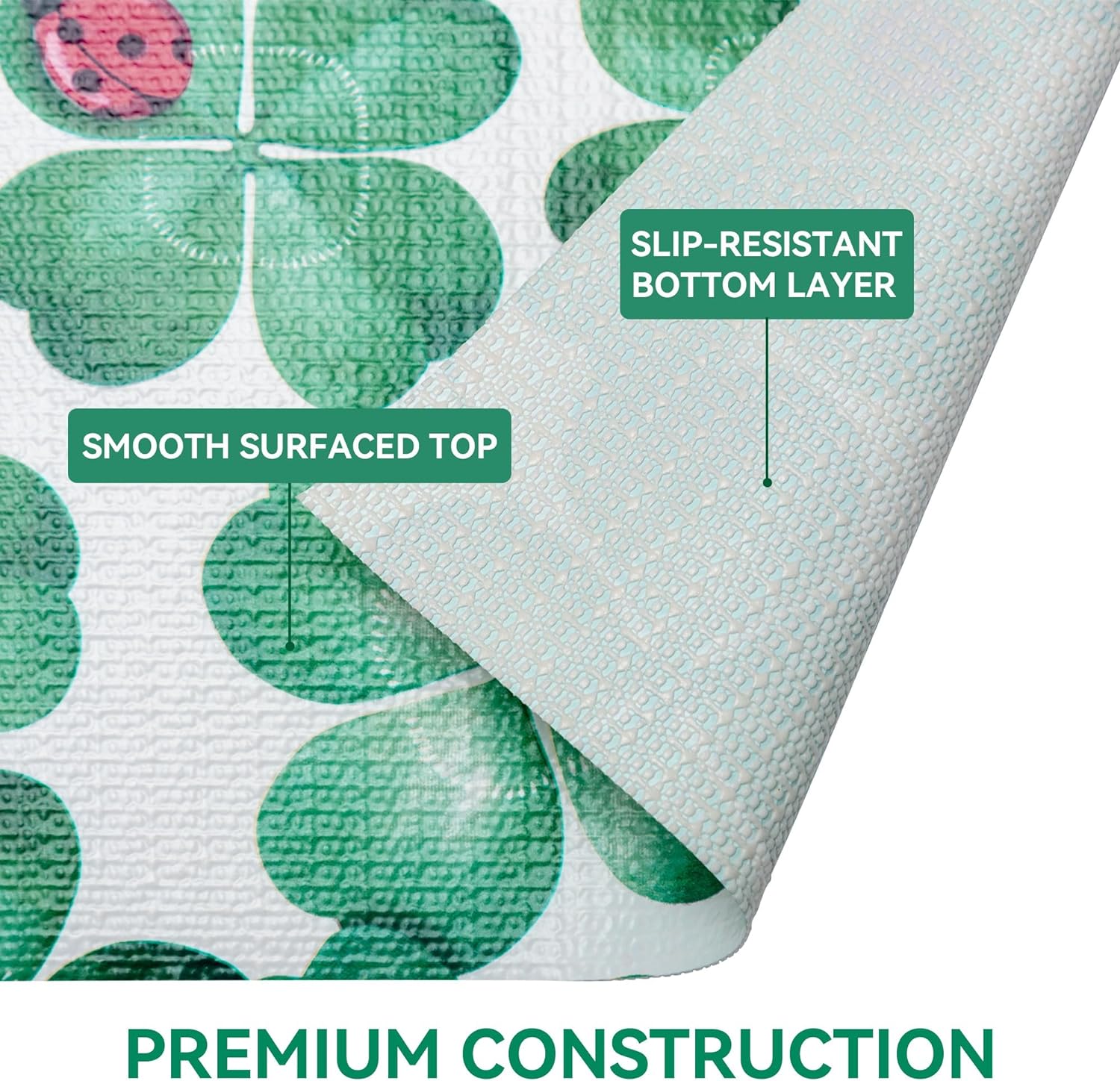 RAY STAR PVC Four Leaf Clover Design Grip Shelf Liner Non Adhesive, Strong Grip Bottom, Easy Clean Kitchen Drawer, Cabinet, Cupboard Dresser Protector Cover（Green ladybug）