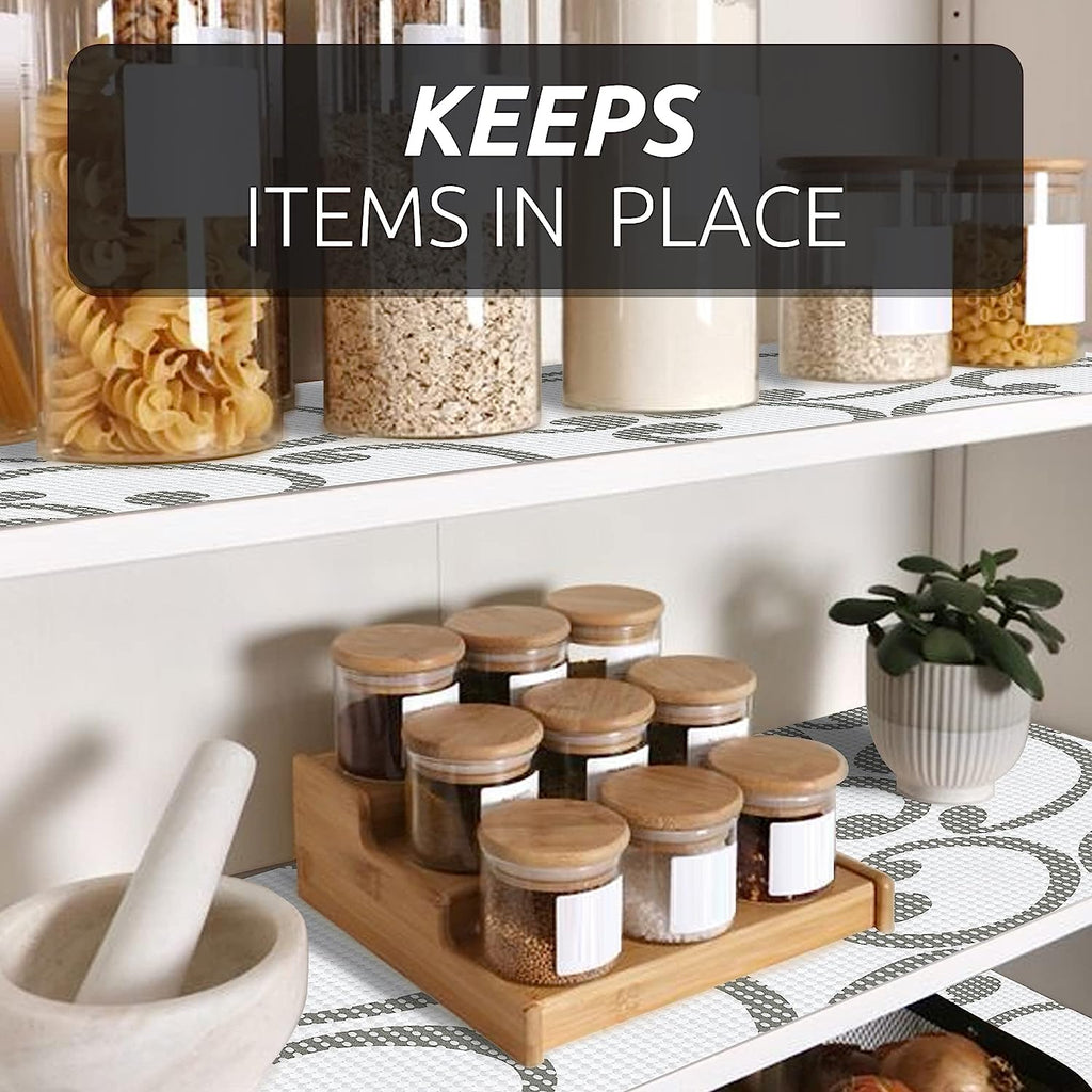 RAY STAR Rings Design Drawer and Shelf Liner, Strong Grip, Non Adhesive Easiest Install Mat for Kitchen Cabinets, Drawers, Cupboards and Bathroom Shelves