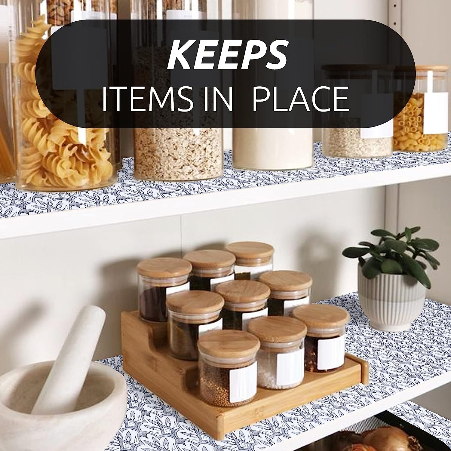 RAY STAR Grey Flora Grip Shelf Liner Non Adhesive, Strong Grip Bottom, Easy Clean Kitchen Drawer, Cabinet, Cupboard Dresser Protector Cover, Non Slip Mat