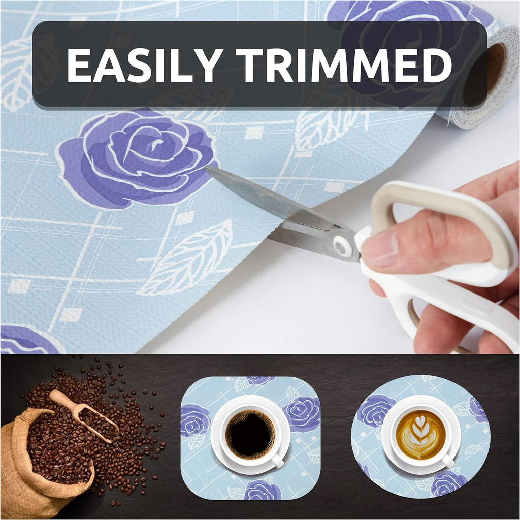 RAY STAR Shelf Liner for Kitchen Cabinets, Drawer Liner for Dresser Non-Slip Bathroom, Non-Adhesive Cabinet Liner Washable (Blue Rose)