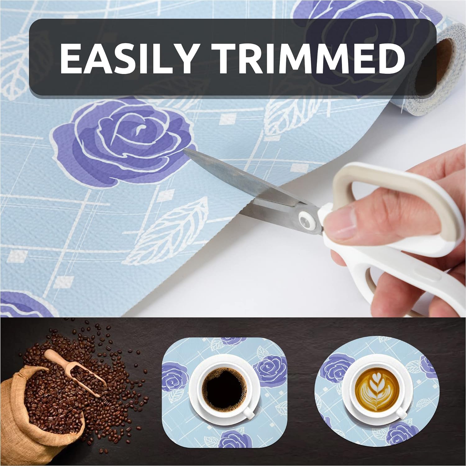 RAY STAR Shelf Liner for Kitchen Cabinets, Drawer Liner for Dresser Non-Slip Bathroom, Non-Adhesive Cabinet Liner Washable (Blue Rose)