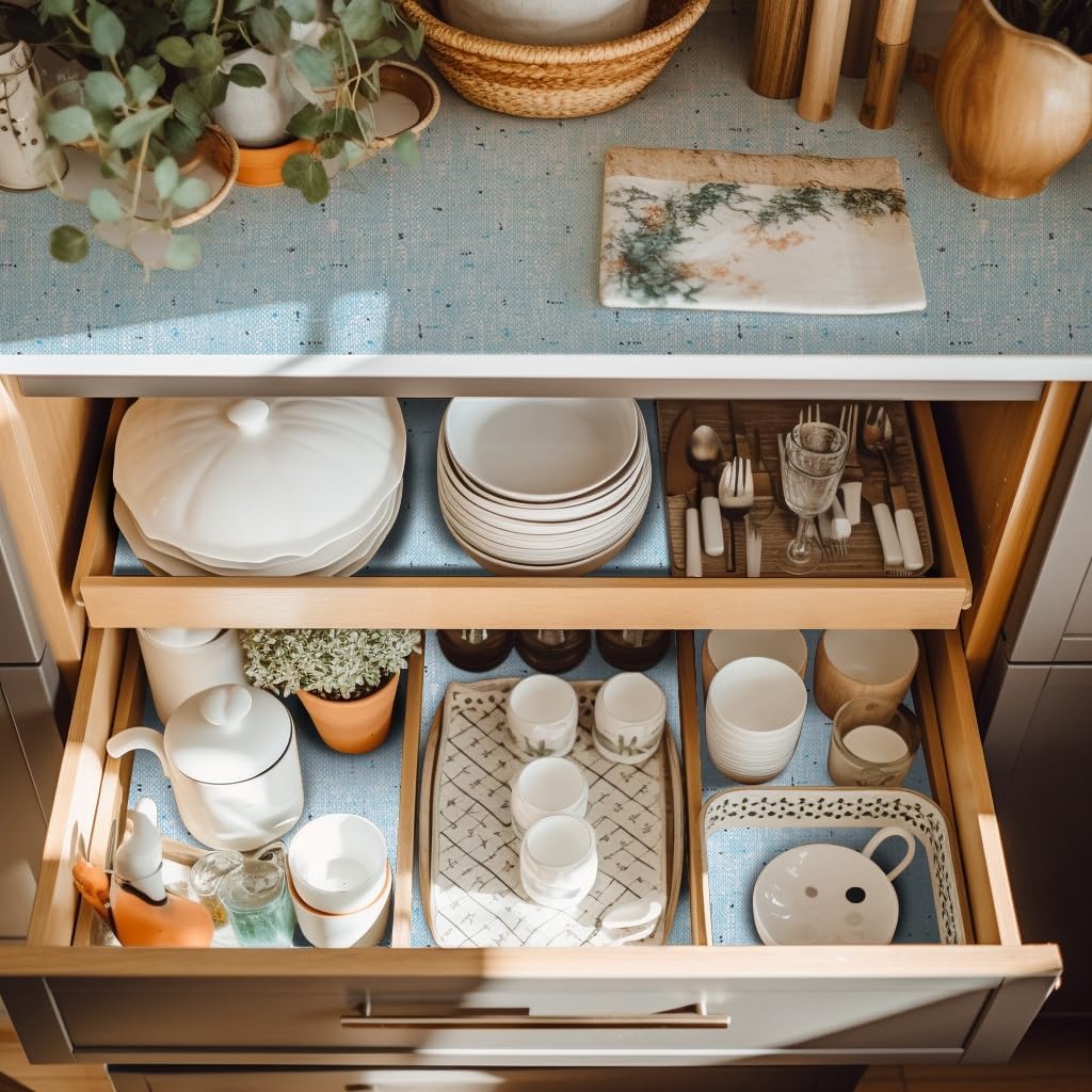 RAY STAR Blue Design Grip Shelf Liner Non Adhesive, Strong Grip Bottom, Easy Clean Kitchen Drawer, Cabinet, Cupboard Dresser Protector Cover, Non Slip