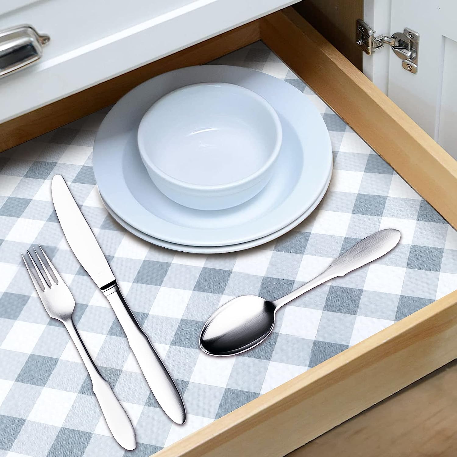 RAY STAR Checkered Design Grip Shelf Liner Non Adhesive, Strong Grip Bottom, Easy Clean Kitchen Drawer, Cabinet, Cupboard Dresser Protector Cover, Non Slip Mat