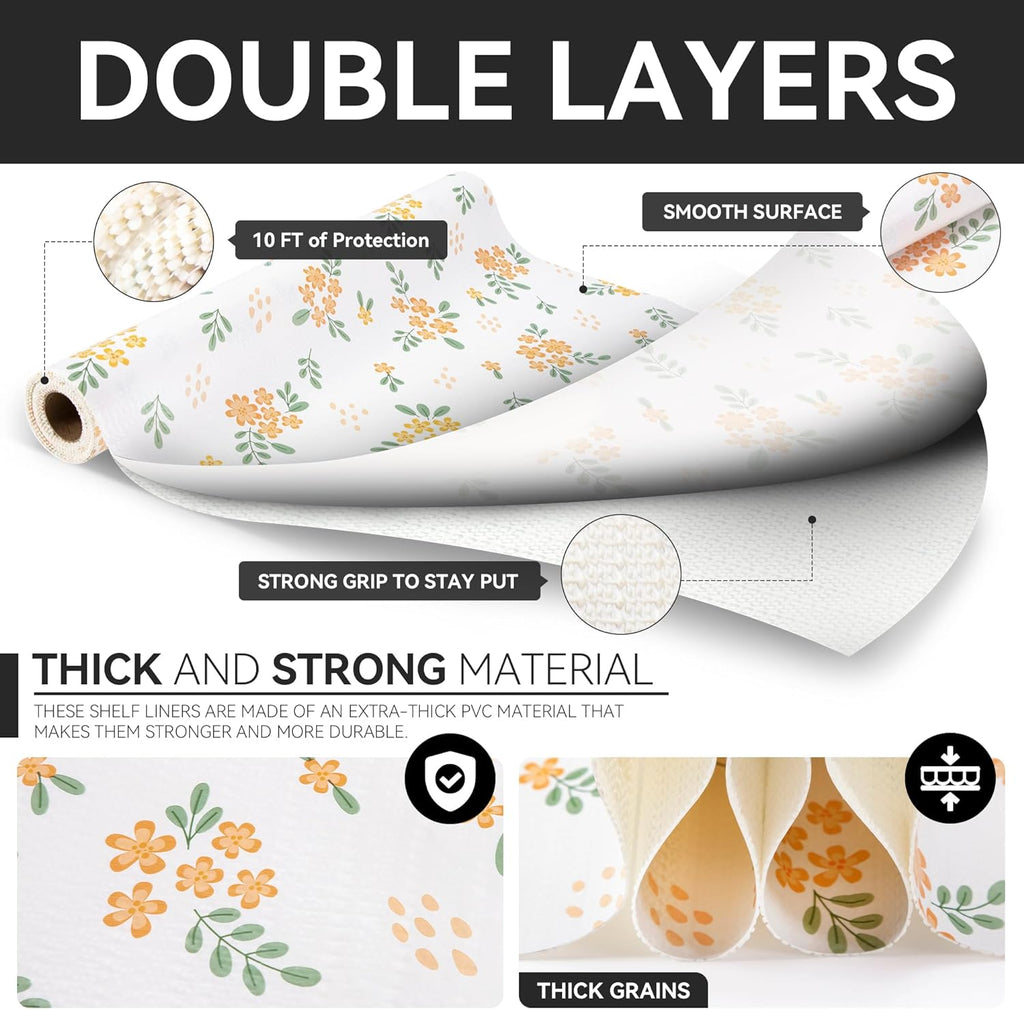 RAY STAR Yellow Hyacinthus Design Grip Shelf Liner Non Adhesive, Strong Grip Bottom, Easy Clean Kitchen Drawer, Cabinet, Cupboard Dresser Protector Cover, Non Slip Mat