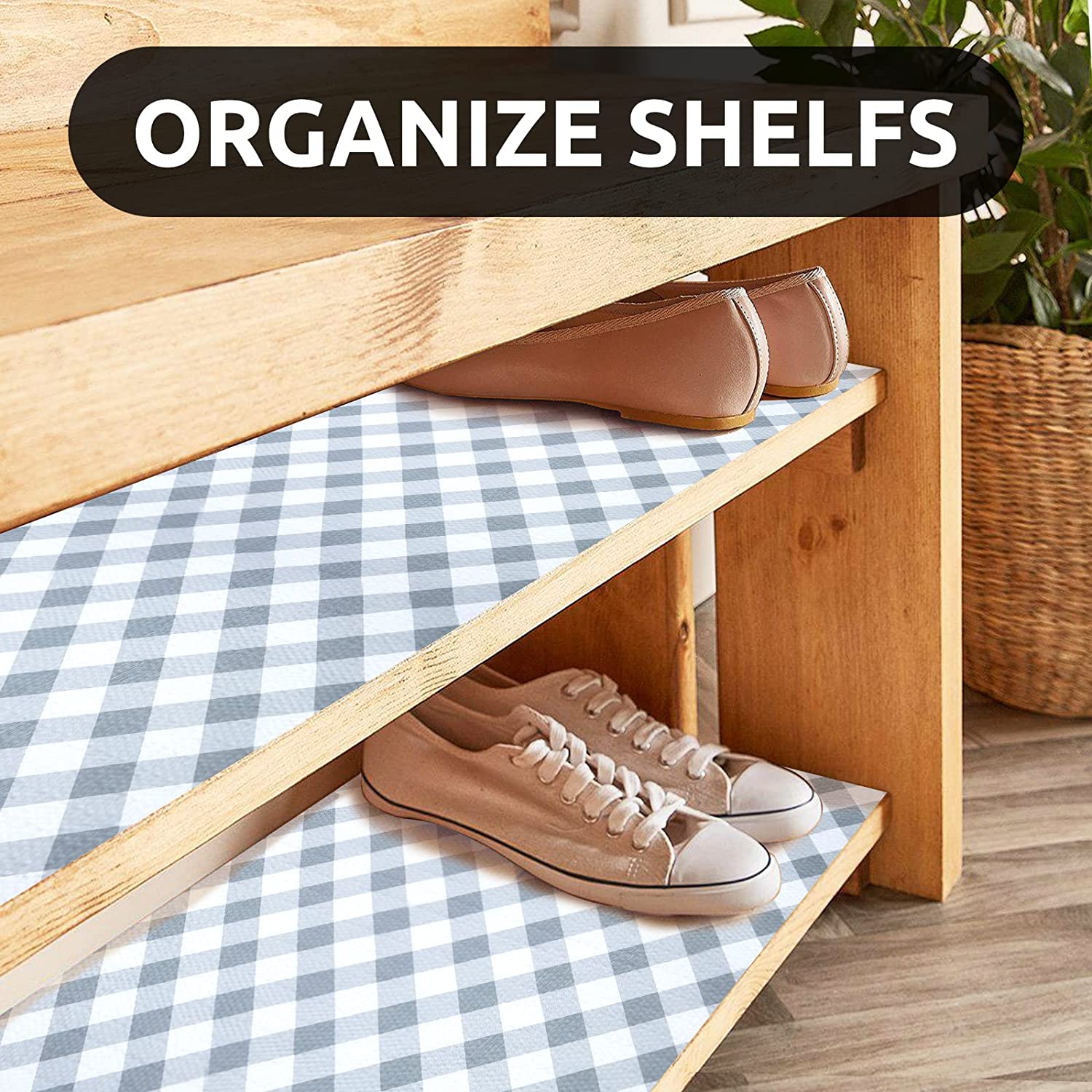 RAY STAR Checkered Design Grip Shelf Liner Non Adhesive, Strong Grip Bottom, Easy Clean Kitchen Drawer, Cabinet, Cupboard Dresser Protector Cover, Non Slip Mat