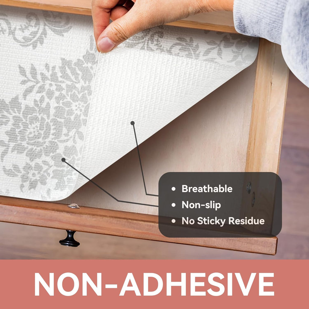 RAY STAR Boutique Silver gray Flora Design Grip Shelf Liner Non Adhesive, Strong Grip Bottom, Easy Clean Kitchen Drawer, Cabinet, Cupboard Dresser Protector Cover, Non Slip Mat