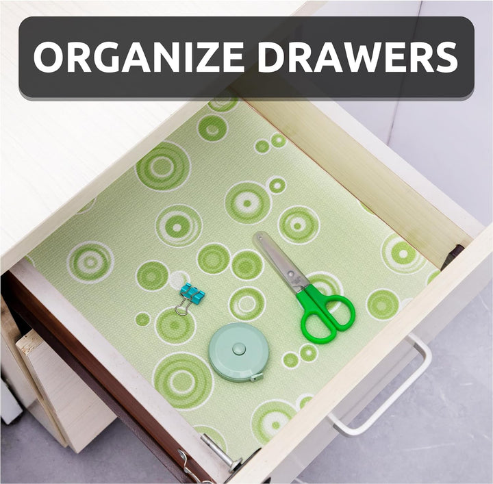 RAY STAR PVC Shelf Liner for Kitchen Cabinets, PVC Drawer Liner for Dresser Non-Slip Bathroom, Non-Adhesive Cabinet Liner Washable (Green Bubble)