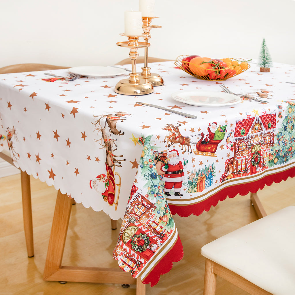 Christmas Vibrant beautiful flowers Tablecloth Vinyl Surface with Flannel Backing Oilcloth Waterproof Table Cover