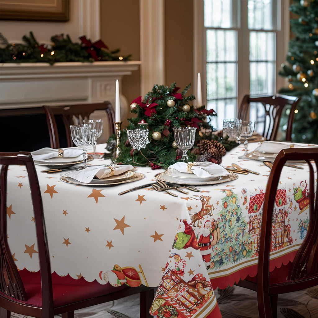 Christmas Vibrant beautiful flowers Tablecloth Vinyl Surface with Flannel Backing Oilcloth Waterproof Table Cover