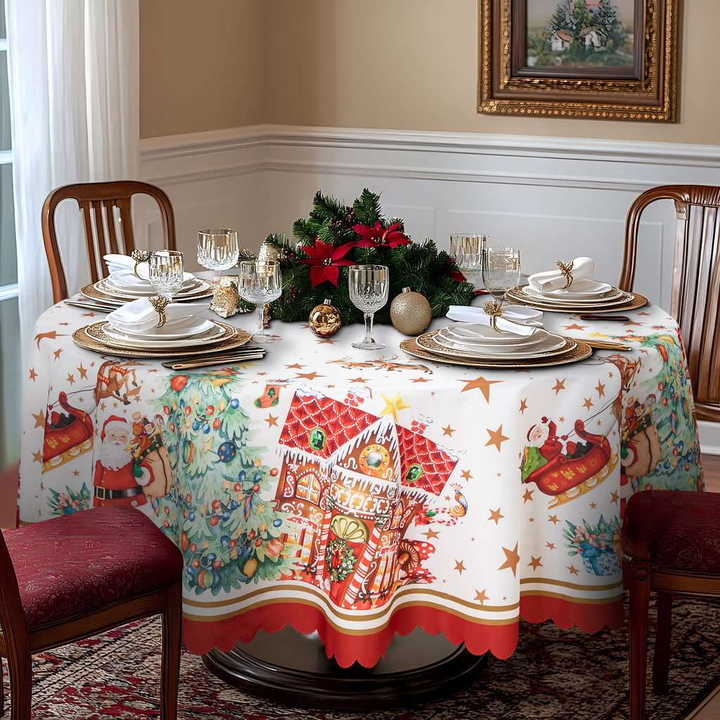Christmas Vibrant beautiful flowers Tablecloth Vinyl Surface with Flannel Backing Oilcloth Waterproof Table Cover