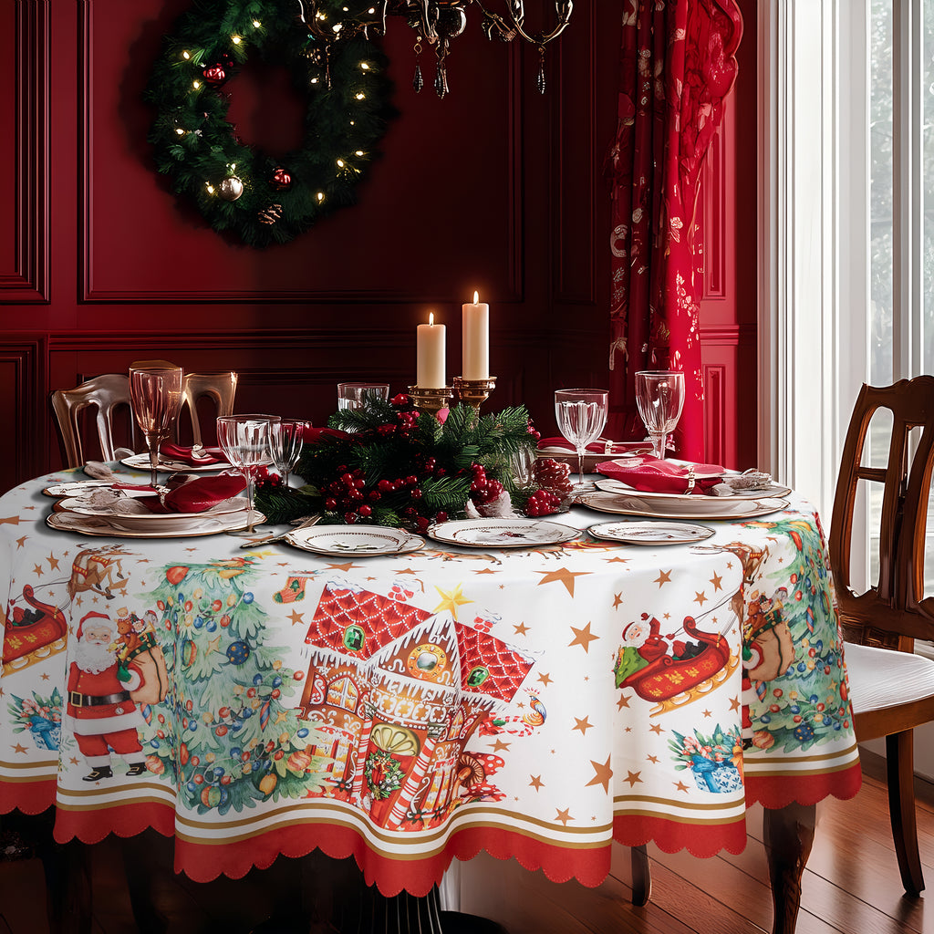 Christmas Vibrant beautiful flowers Tablecloth Vinyl Surface with Flannel Backing Oilcloth Waterproof Table Cover