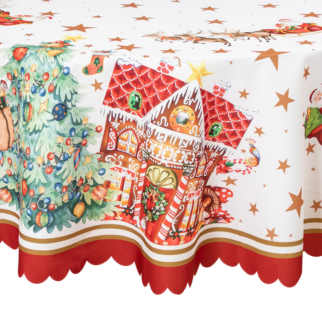 Christmas Vibrant beautiful flowers Tablecloth Vinyl Surface with Flannel Backing Oilcloth Waterproof Table Cover